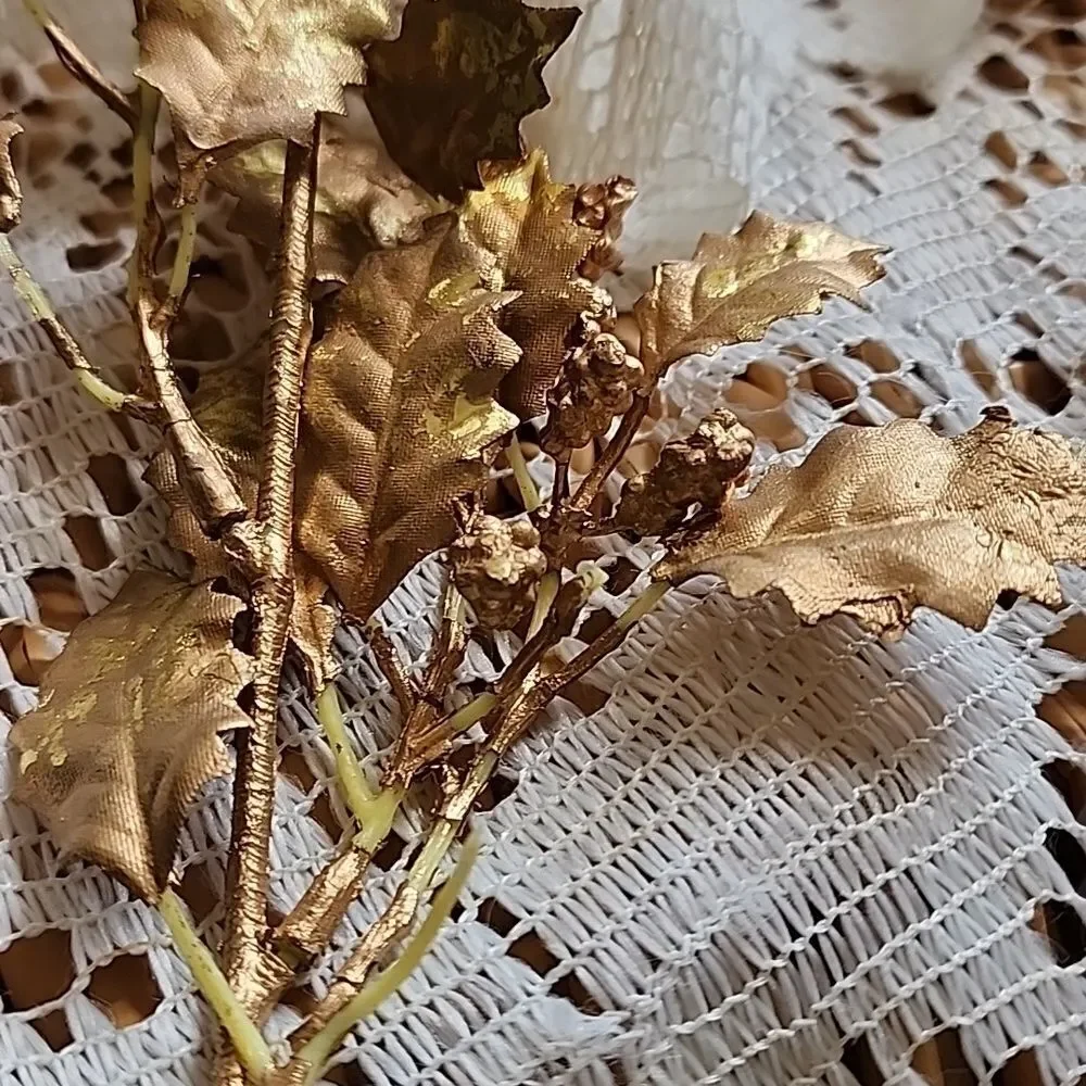 Vintage Gold Leaf Decorative Floral Picks Accent Fall Autumn Tgiving Christmas